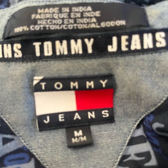 Vtg Y2K 90s Tommy Hilfiger Spellout Printed Relaxed Fit Button Front Shirt M - Picture 5 of 5